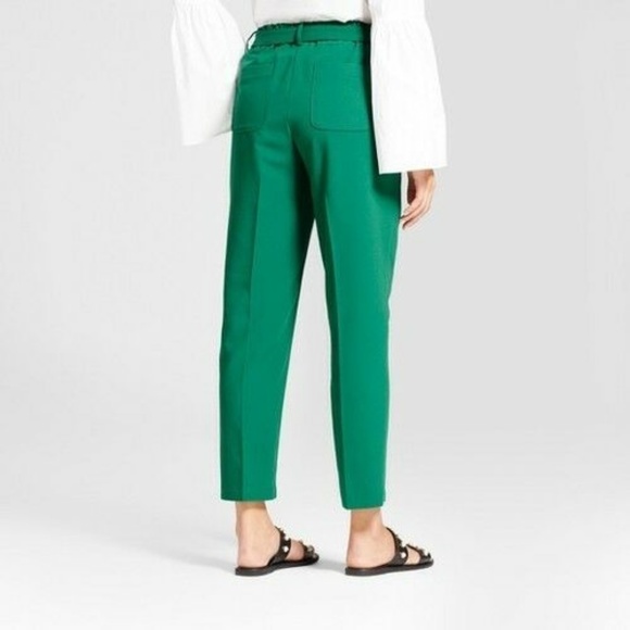 Women’s Slim Ankle Tie-Waist Crepe Pants Green NWT - Picture 2 of 8